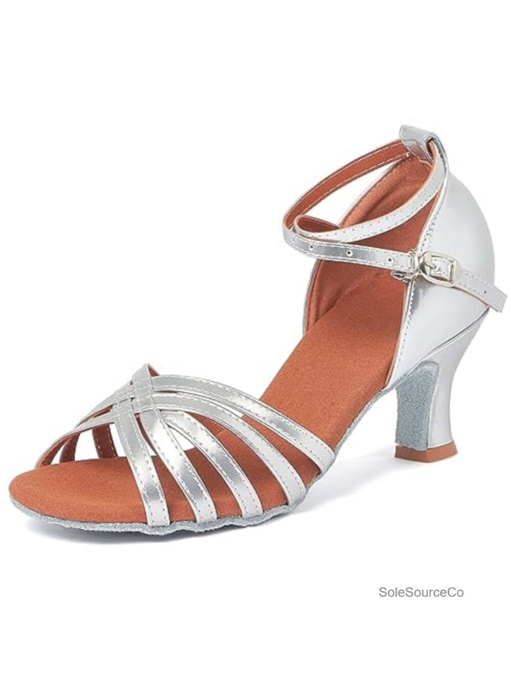 Latin Dance Shoes Mid Heel Ankle Strap Satin Suede Sole Ballroom